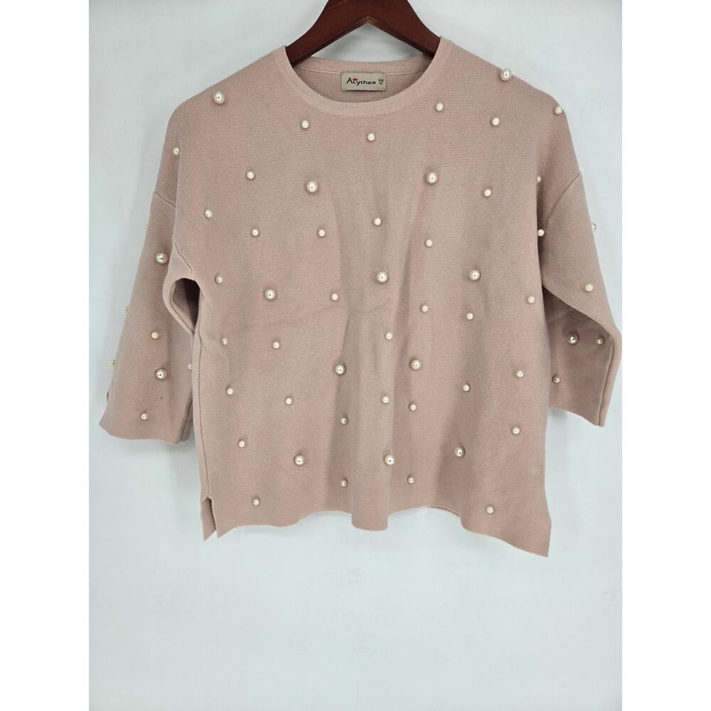 Alythea Pink Knit Sweater with pearl accents Women's S/M
